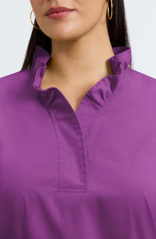 Foxcroft Tammy Ruffle Collar Cotton Blend Top In Purple