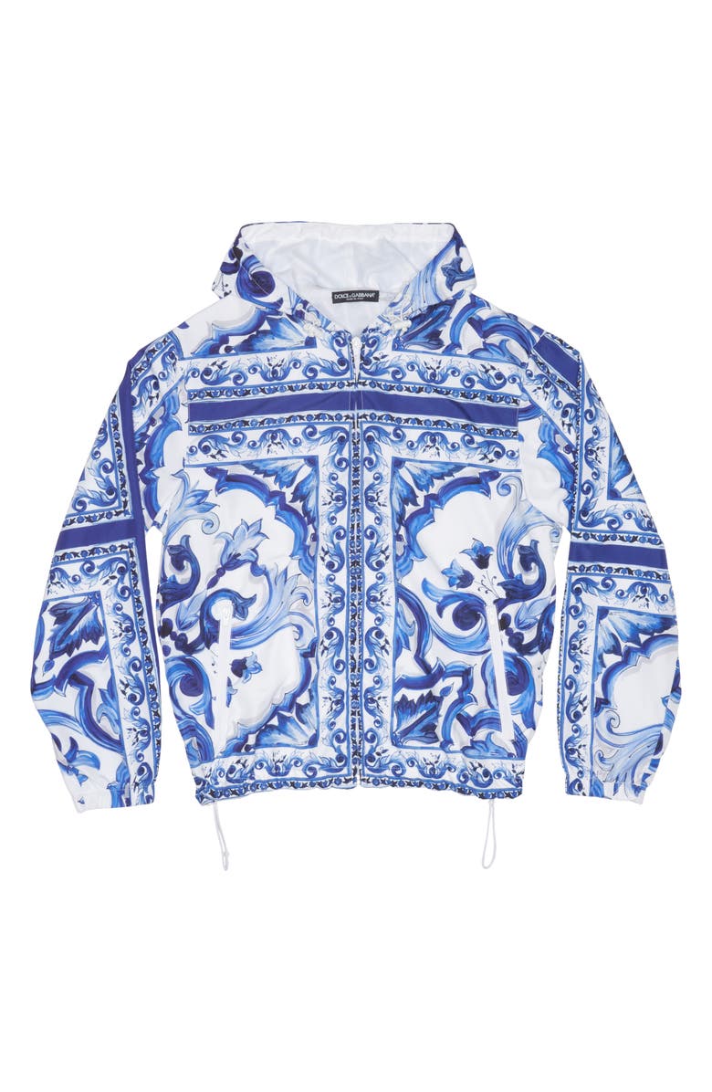 Dolce&Gabbana Blu Mediterraneo Hooded Windbreaker, Alternate, color, 