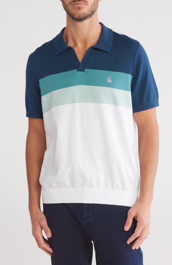 Original Penguin Stripe Cotton Jersey Polo In Bright White