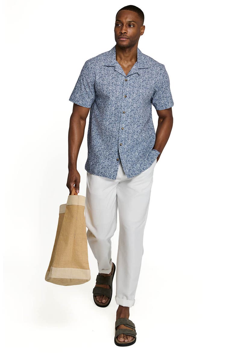 Floral Vine Short Sleeve Seersucker Camp Shirt, Alternate, color, NAVY