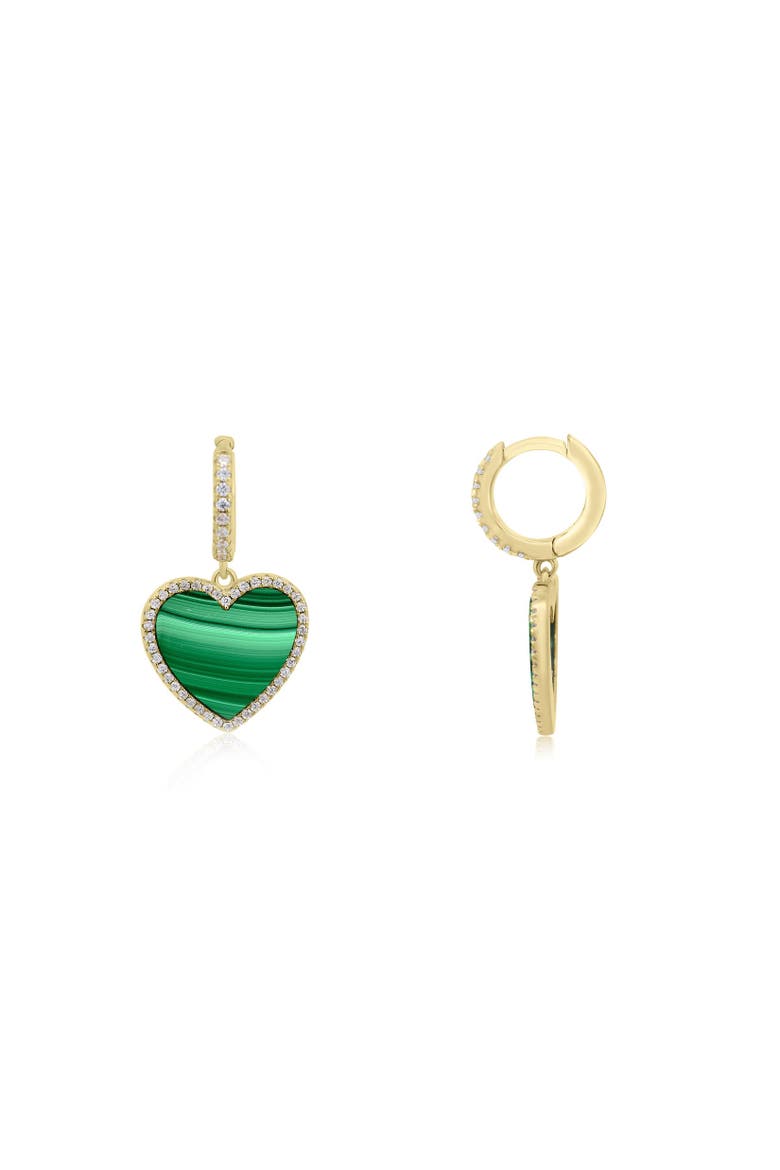 Large Malachite CZ Halo Heart Dangle Earrings, Main, color, Malachite