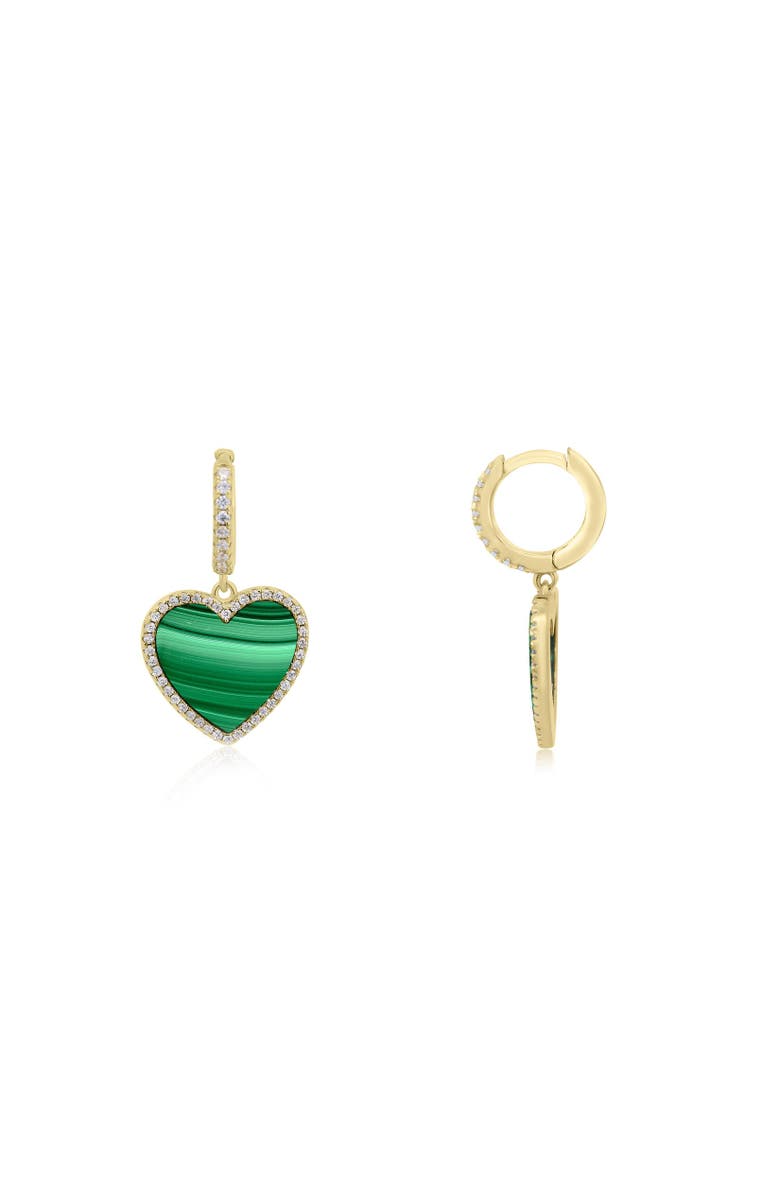 The Lovery Fine Jewelry Large Malachite CZ Halo Heart Dangle Earrings, Main, color, Malachite