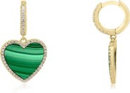 The Lovery Fine Jewelry Large Malachite CZ Halo Heart Dangle Earrings