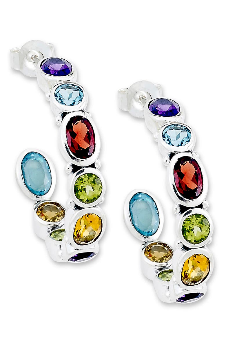 SAMUEL B. Multistone Hoop Earrings, Main, color,