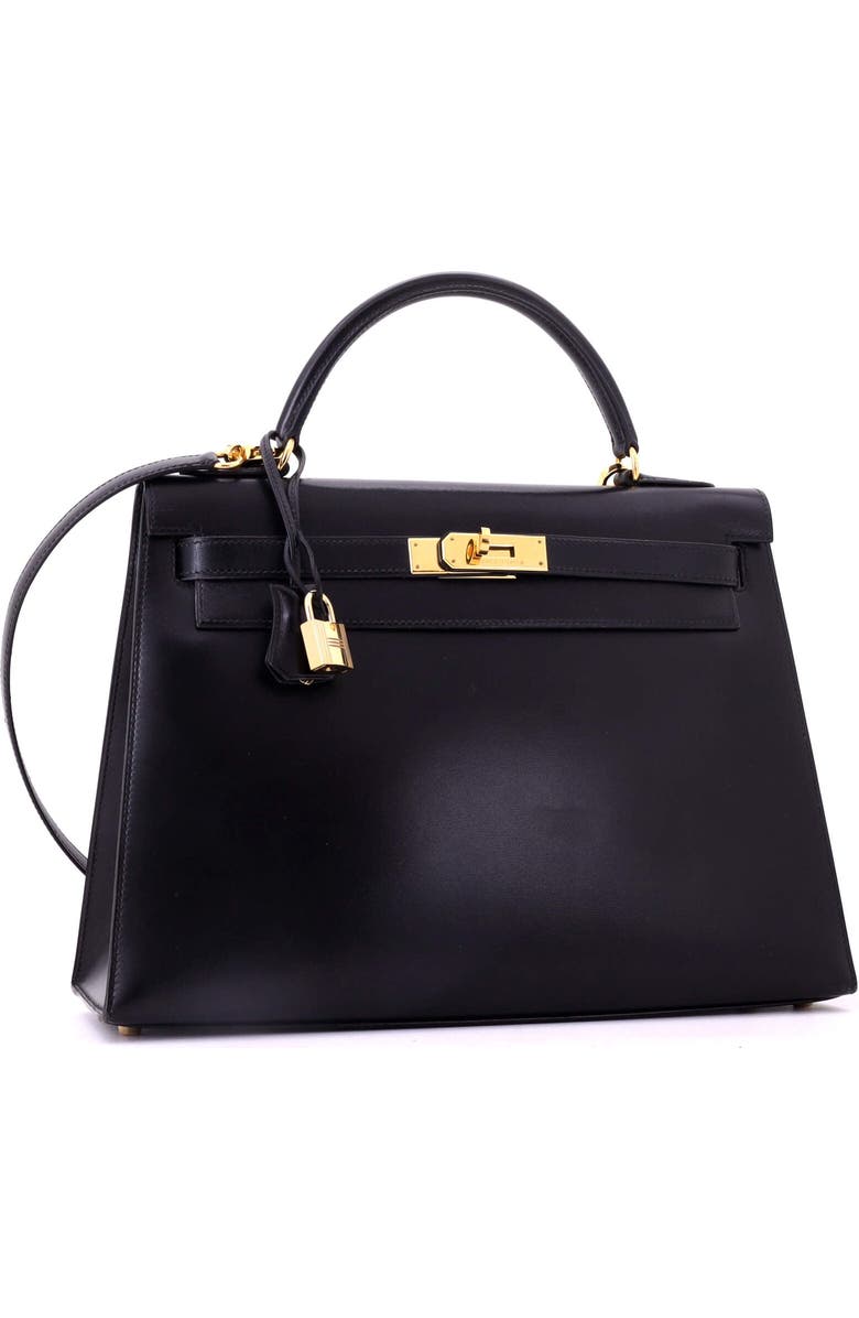 Pre-Owned Hermes Kelly Handbag Black Box Calf with Gold Hardware 32, Alternate, color, Noir