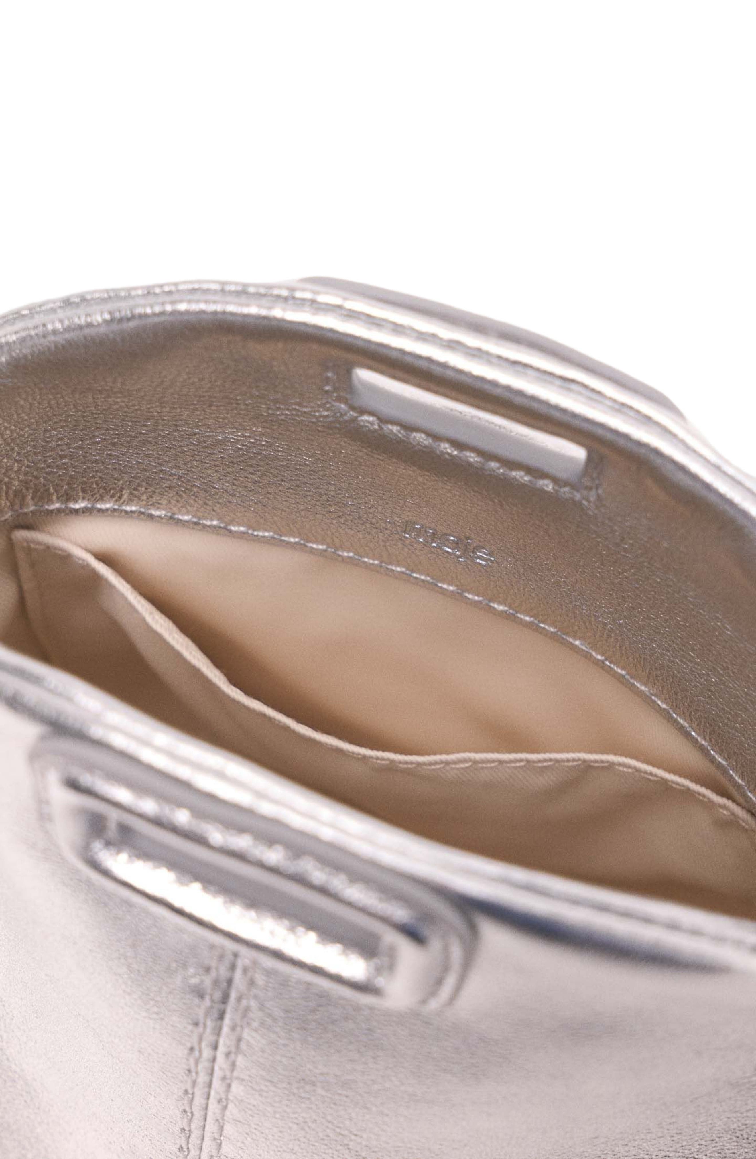maje Metallic leather Miss M micro bag, Alternate, color, Silver