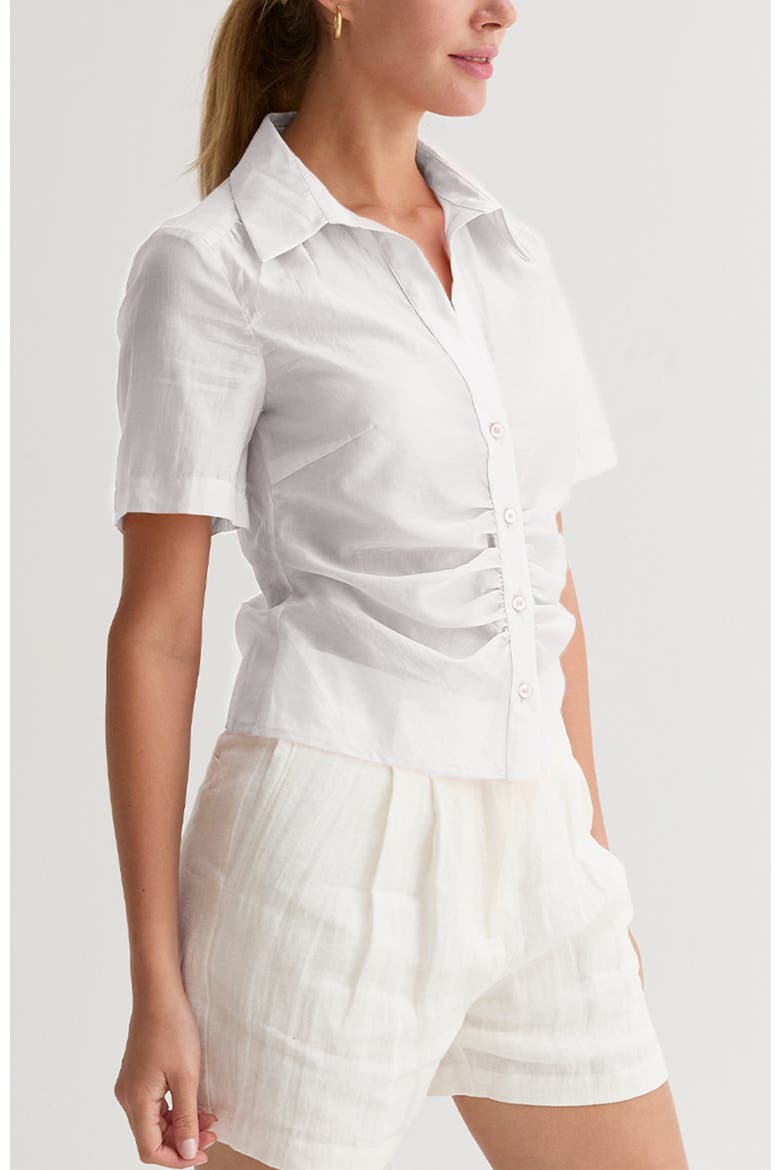 Tencel Blend Button Up Top, Alternate, color, White