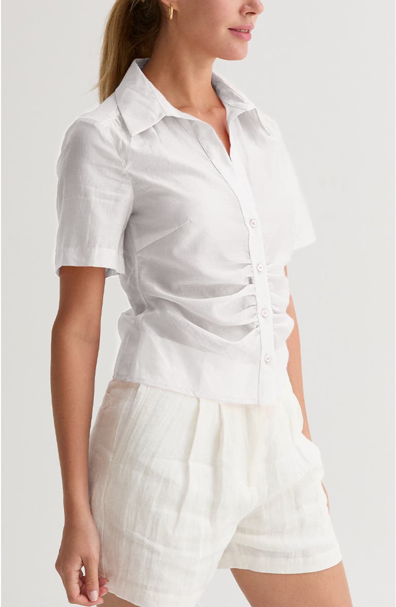CRESCENT Tencel Blend Button Up Top, Alternate, color, White
