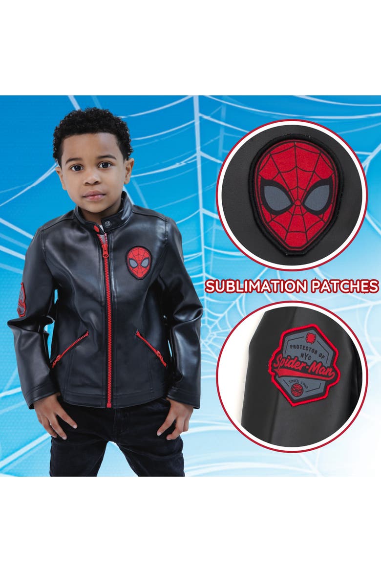 Spider-Man Zip-Up Leather Jacket, Alternate, color, Black Red Spider Man
