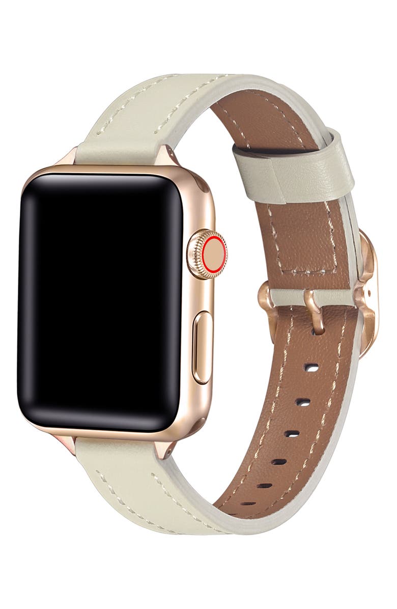The Posh Tech Carmen Skinny Leather Apple Watch<sup>®</sup> Watchband, Alternate, color, White