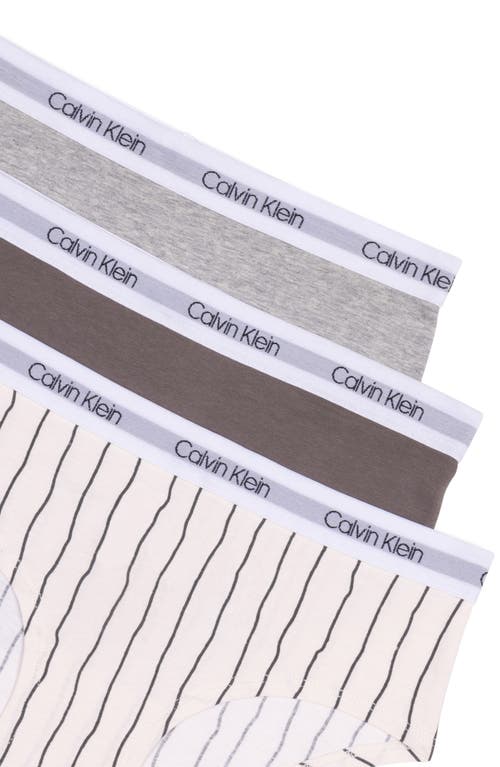 Shop Calvin Klein Stretch Cotton Hipster Panties In Anthracite Stripe/grey/heather