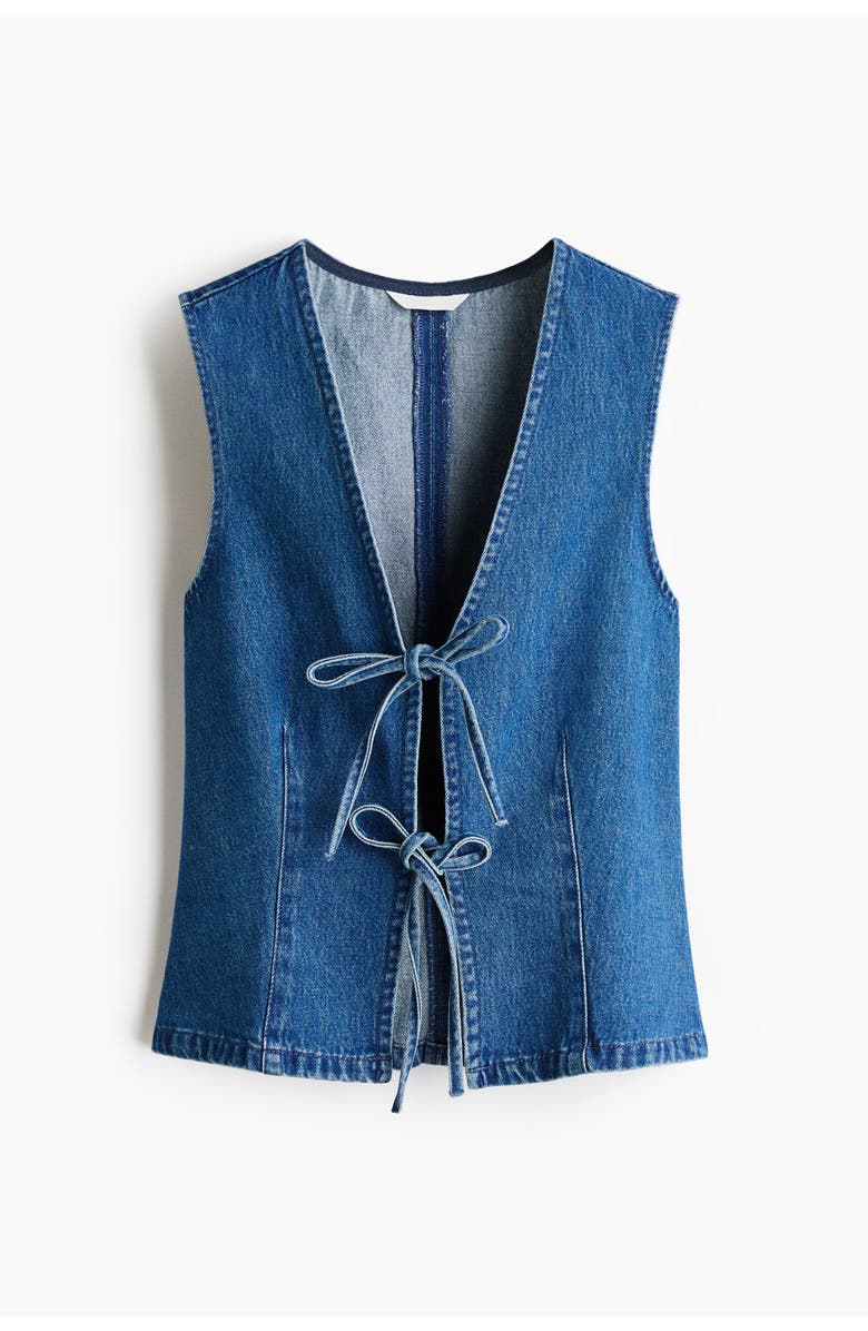 H&M Tie-front Denim Waistcoat, Main, color, Denim Blue