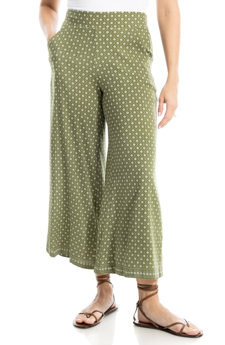 MAX STUDIO Wide Leg Pull-On Crop Pants, Main, color, Sage Diamond
