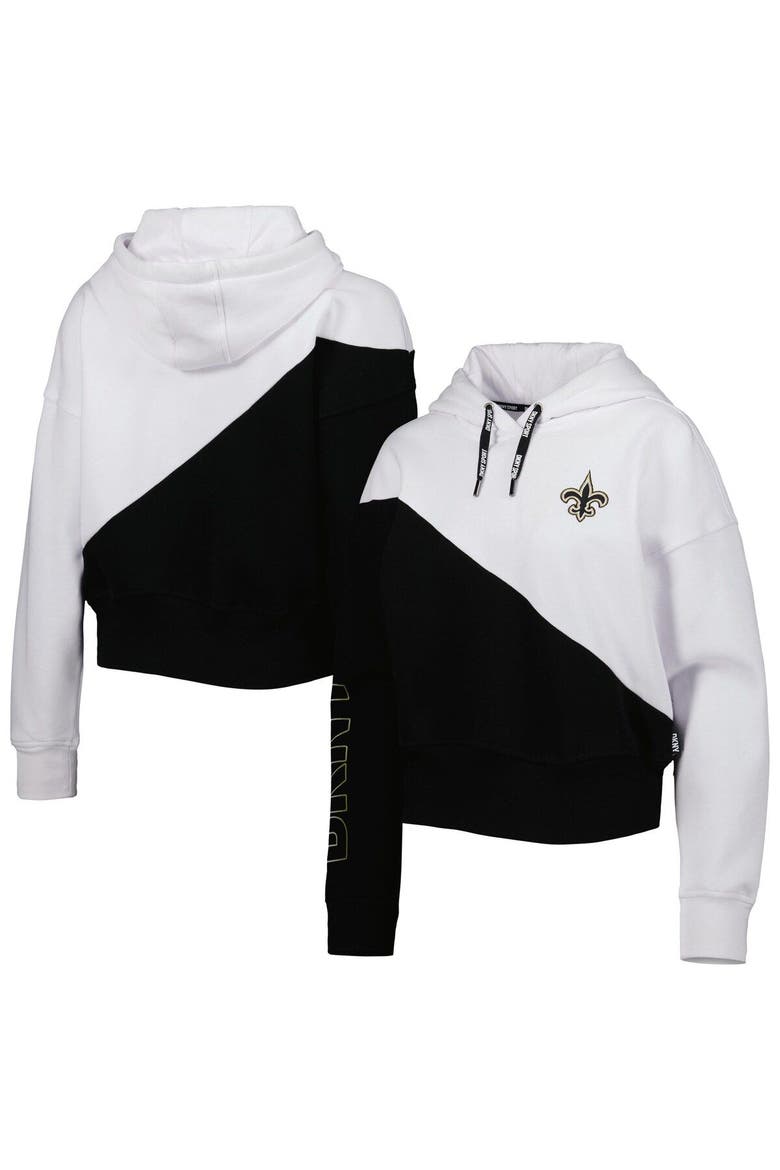 Women's DKNY Sport White/Black New Orleans Saints Bobbi Color Blocked Pullover Hoodie, Main, color, White