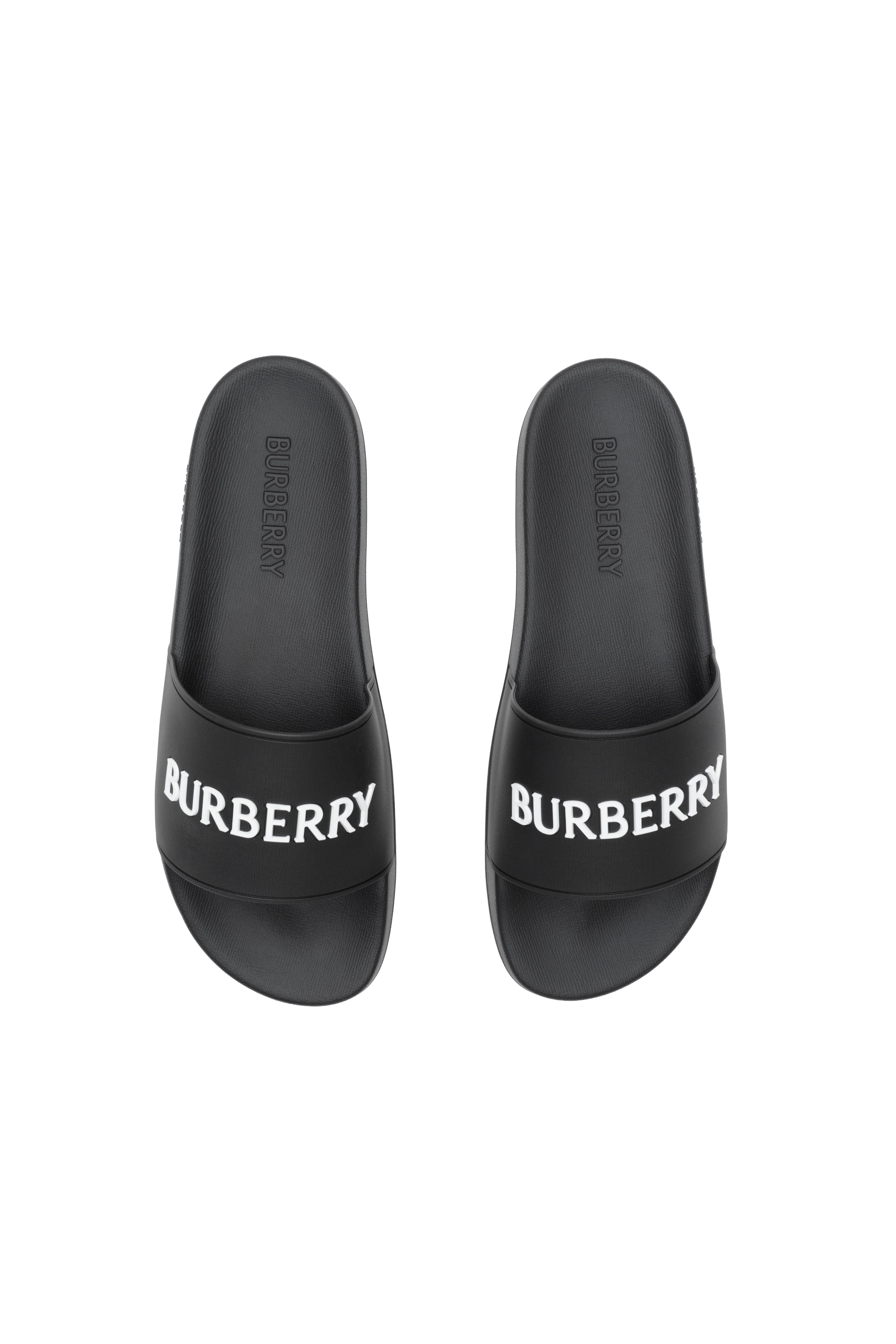 Burberry Logo Slides, Alternate, color, Black/White