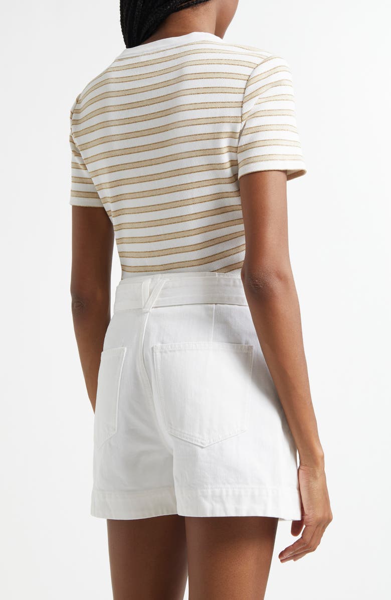 Veronica Beard Dekalb Stripe Stretch Cotton Henley Top, Alternate, color, Khaki White