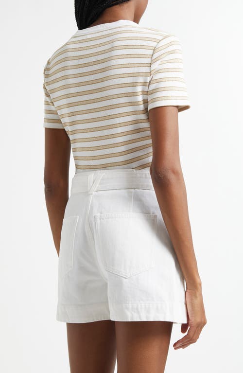Veronica Beard Dekalb Stripe Stretch Cotton Henley Top In Khaki White