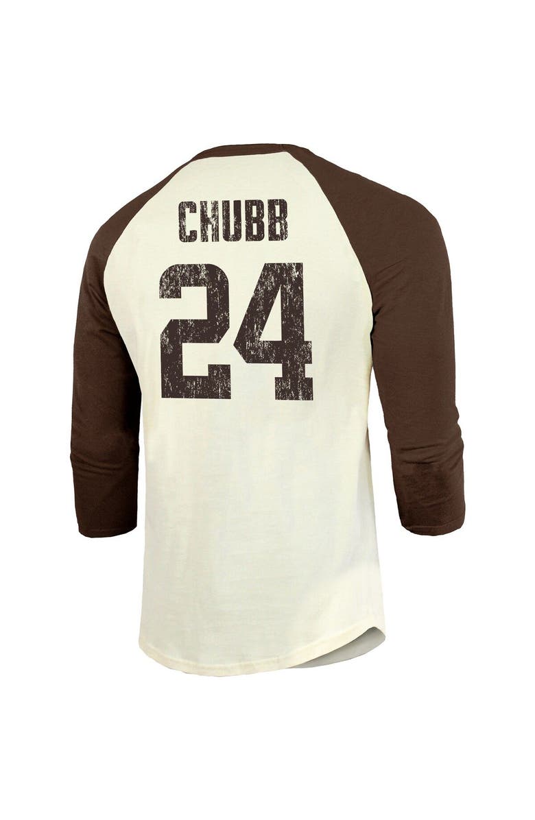 Majestic Threads Men's Majestic Threads Nick Chubb Cream/Brown Cleveland Browns Vintage Player Name & Number 3/4-Sleeve Fitted T-Shirt, Alternate, color,