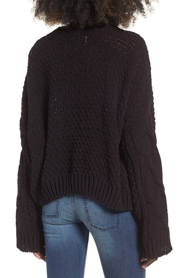 Boxy Cable Knit Sweater, Alternate, color, BLACK