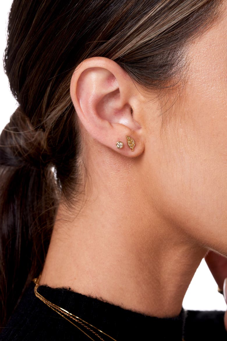 14K Gold Diamond Bezel Stud Earring, Alternate, color, WHITE GOLD