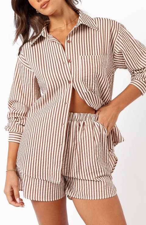 Kennie Stripe Cotton Blend Seersucker Button-Up Shirt