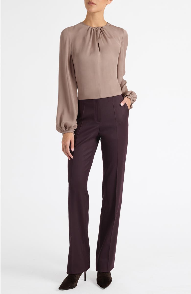 Santorelli Elena Long Sleeve Twist Neckline Blouse in Silk Charmeuse, Alternate, color, Dusty Mauve