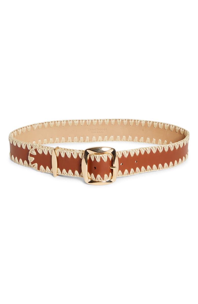 Zimmermann Kaia Leather Belt, Main, color, Tan