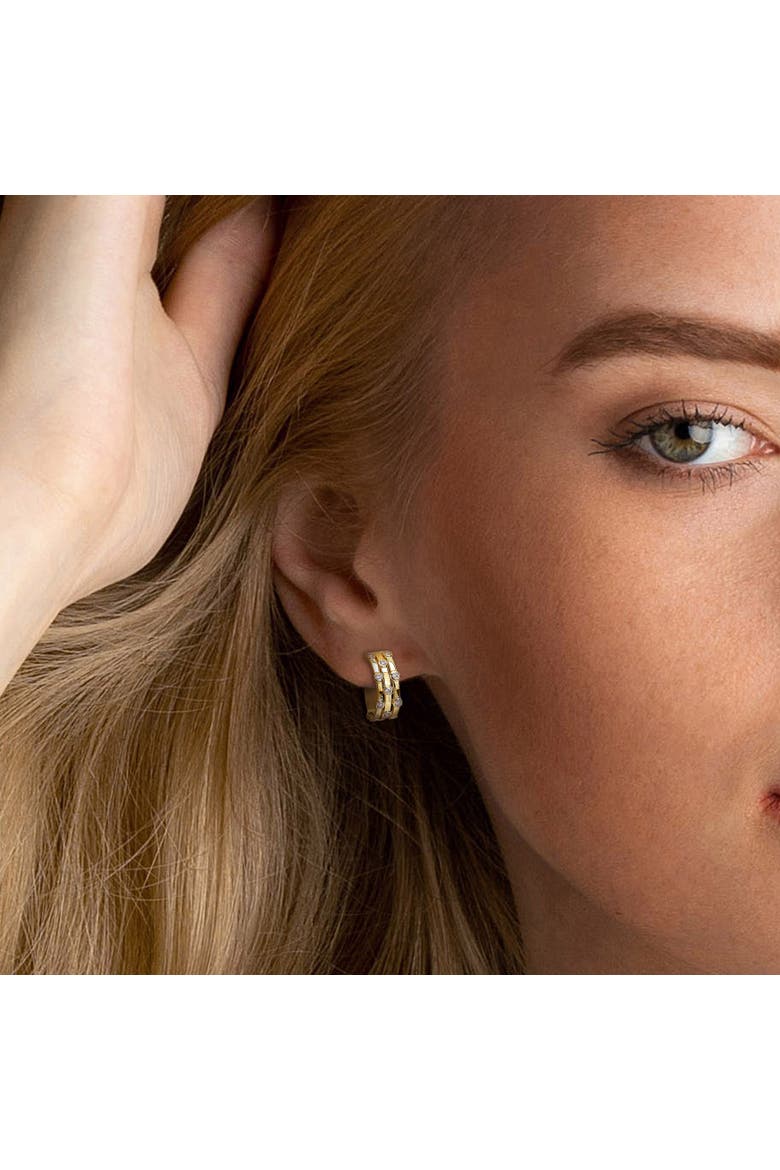 Lab-Grown Diamond 3-Row Hoop Earrings, Alternate, color, Gold Plated Sterling Silver