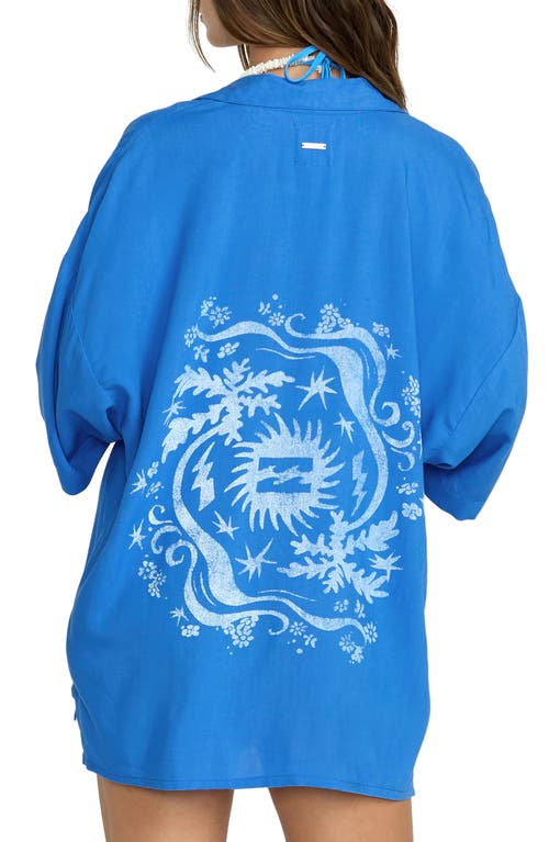 Billabong Beach Side Overside Graphic Button-up Shirt In Blue