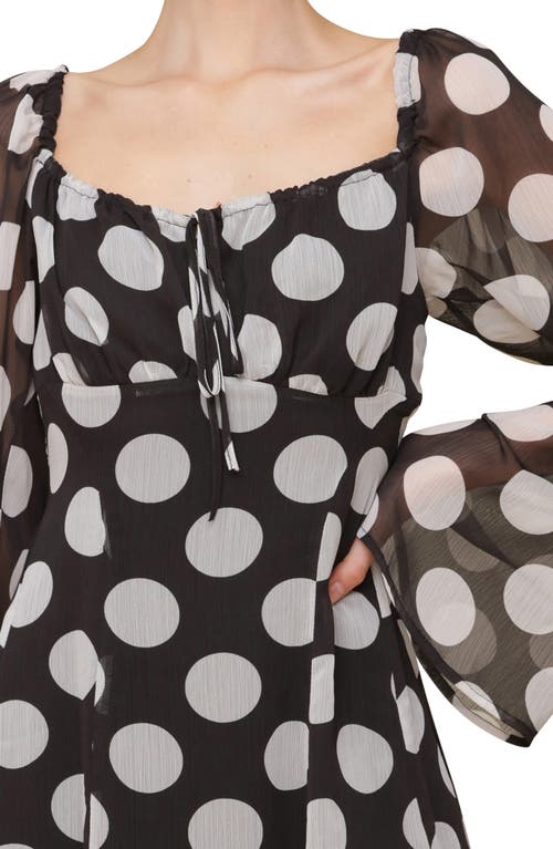 Avec Les Filles Dot Long Sleeve Chiffon Minidress In Black White Dot