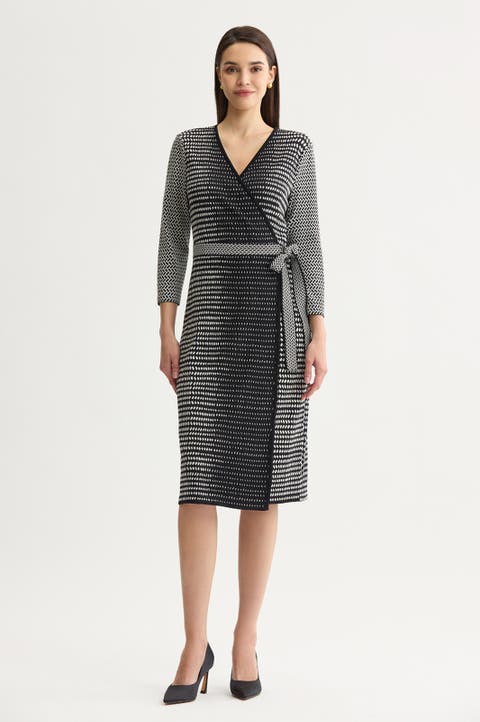 Monochrome Soft Knit Midi Wrap Dress