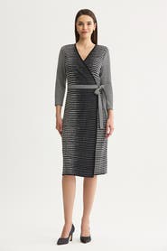 Ming Wang Monochrome Soft Knit Midi Wrap Dress