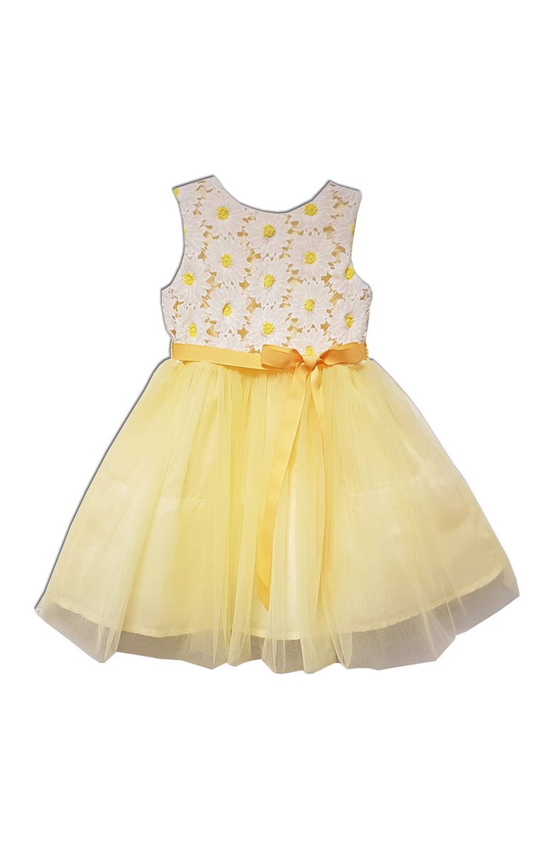 JOE-ELLA Kids' Daisy Embroidered Tulle Dress, Main, color, Yellow