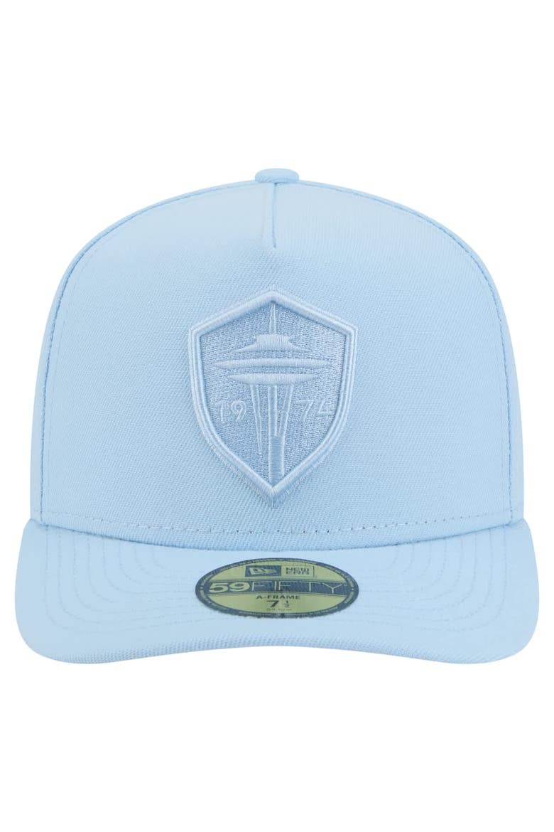 Men's New Era Light Blue Seattle Sounders FC Color Pack A-Frame 59FIFTY Fitted Hat, Alternate, color, Light Blue