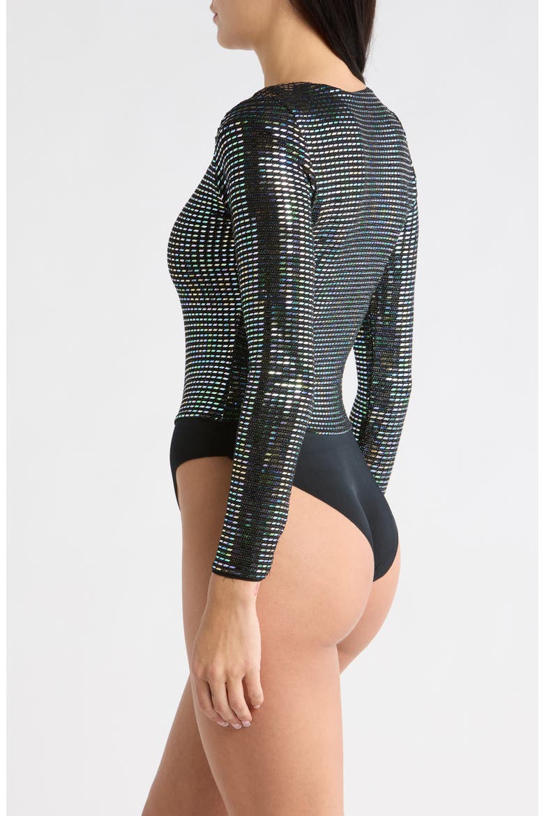 Glitter Long Sleeve Bodysuit, Alternate, color, BLACK