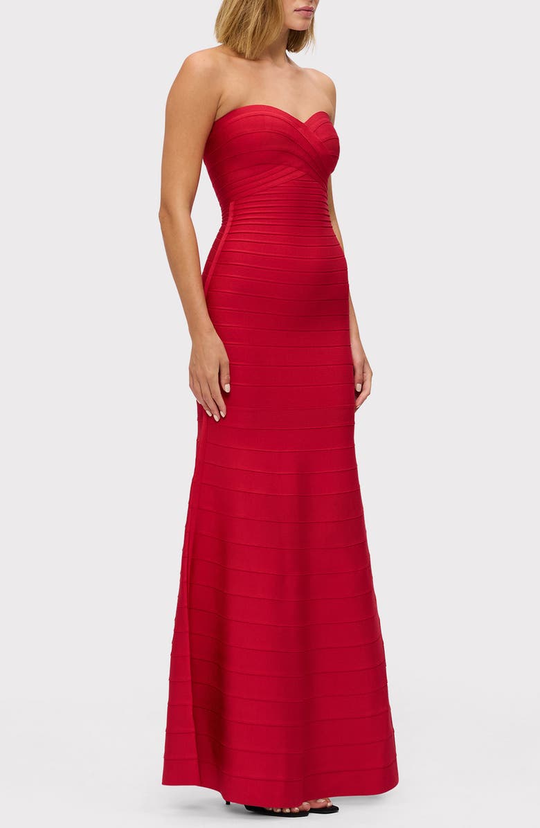 Herve Leger The Sara Strapless Mermaid Gown, Alternate, color, Lipstick Red