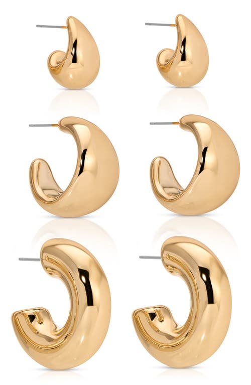 Ettika Set Of 3 Domed Hoop Earrings In Gold