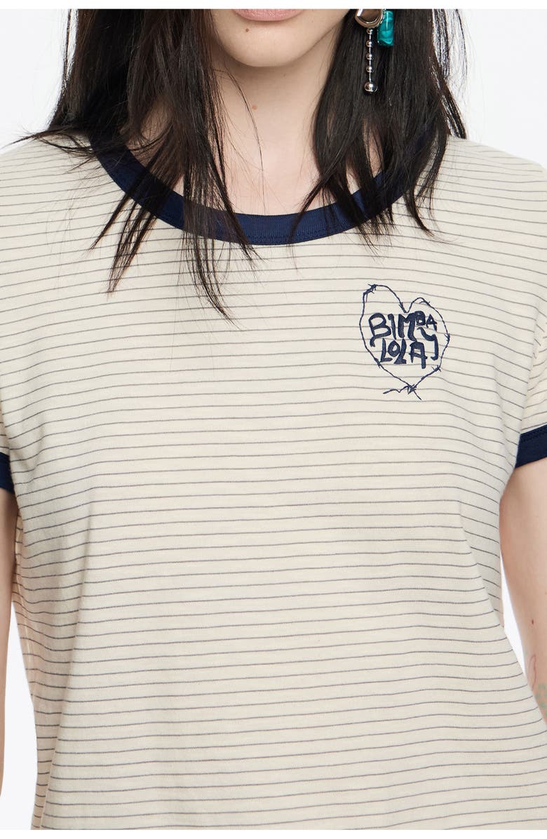 Bimba y Lola Striped Contrast Piping T-Shirt, Alternate, color, Ivory