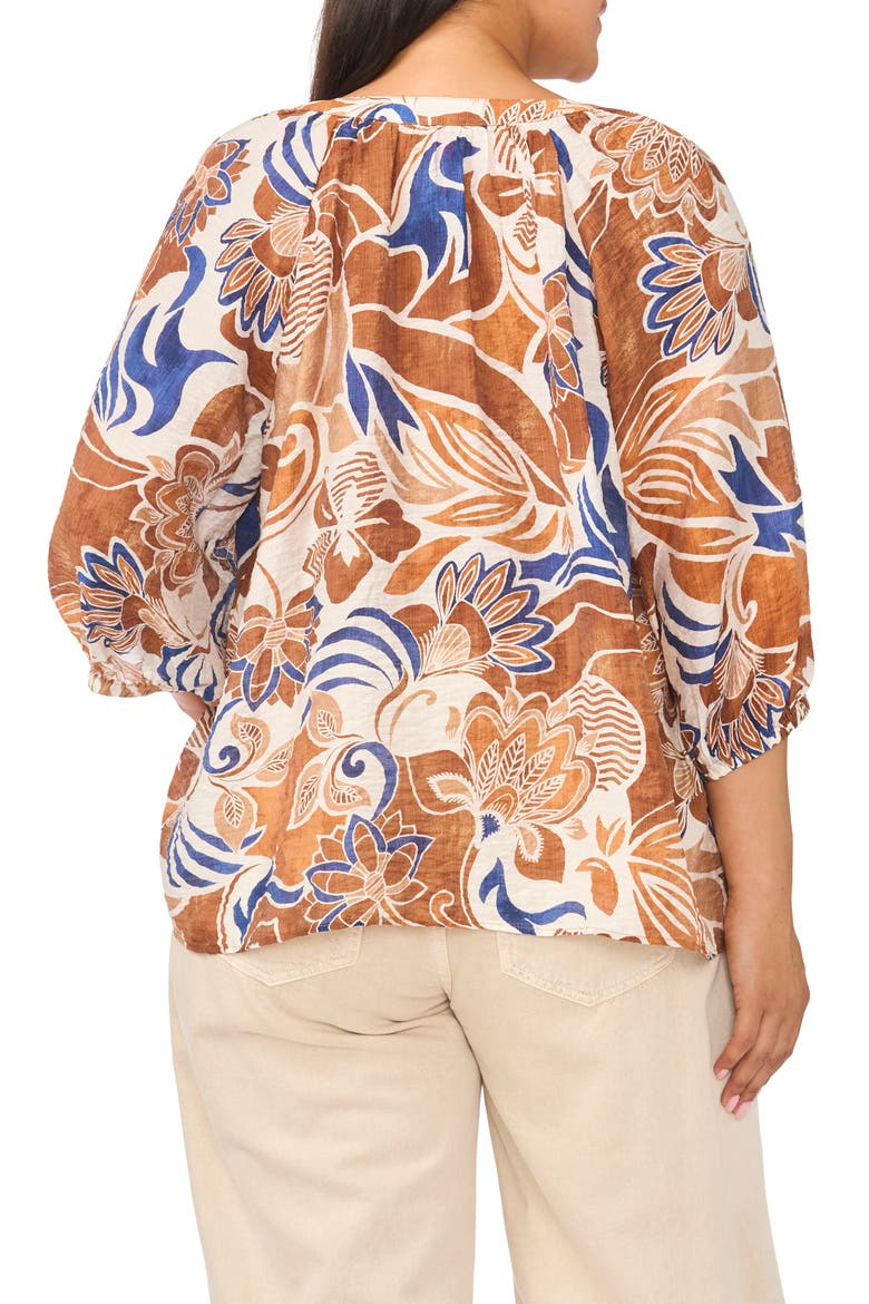 Floral Raglan Balloon Sleeve Button-Up Top, Alternate, color, BONE WHITE