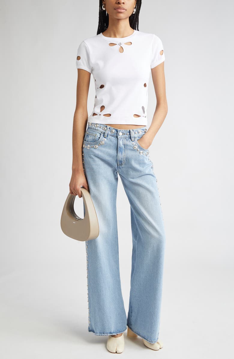 Coperni Petal Cutout Slim Fit Cotton T-Shirt, Alternate, color, White