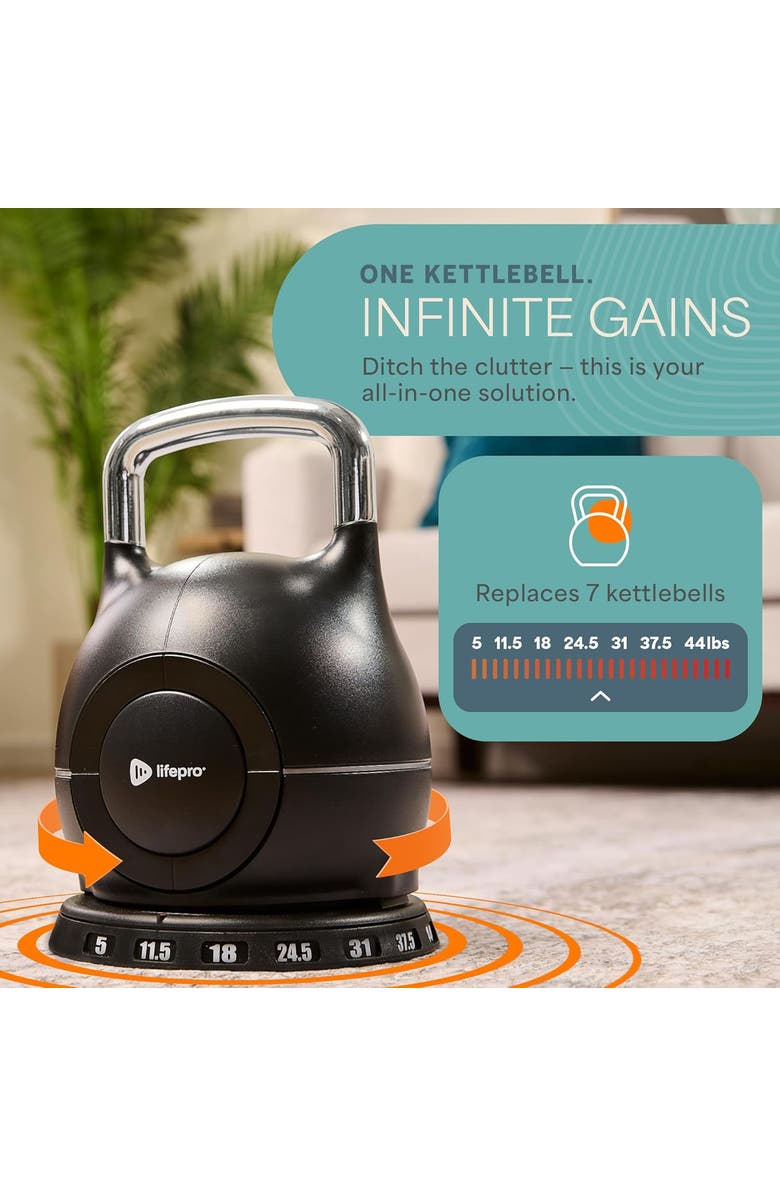 Lifepro PowerStone 7in1 Adjustable Kettlebell Set 3.5 to 22.5lb and 5 to 44.5lb, Alternate, color, 44.5Lblack