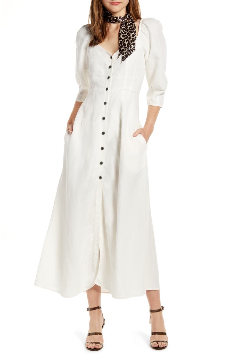 Puff Sleeve Dress (Nordstrom Exclusive), Main, color, IVORY