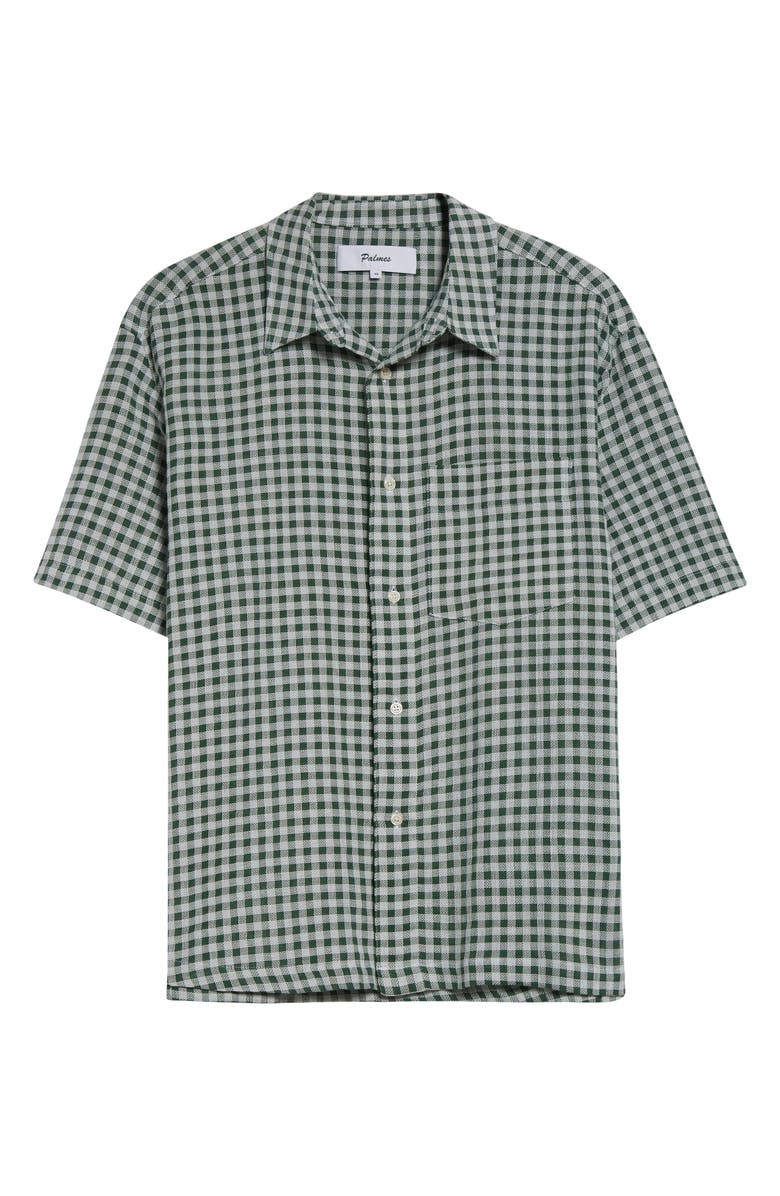PALMES Checkered Short Sleeve Cotton Button-Up Shirt, Alternate, color, White/ Green