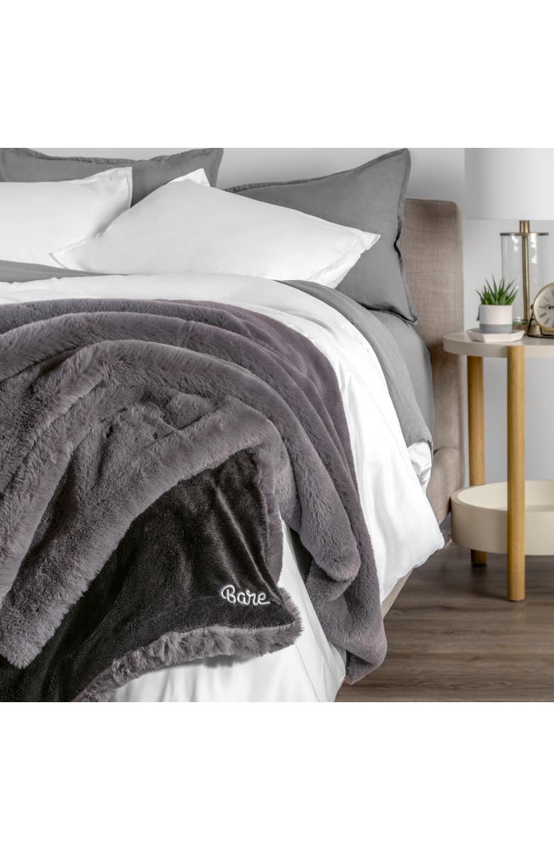 Bare Home Faux Fur Throw  Blanket, Alternate, color, Dark Grey