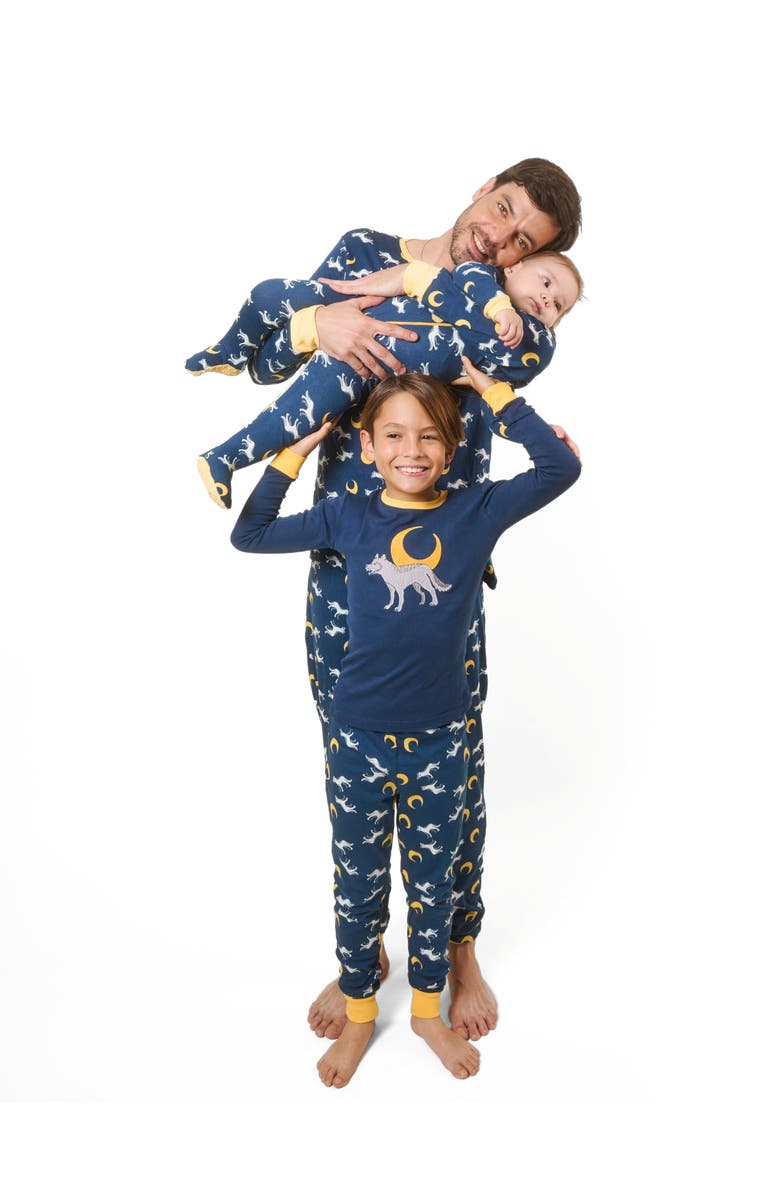 Leveret Kids Footed Printed Cotton Matching Family Pajamas, Animal Kingdom Prints, Alternate, color, Wolf