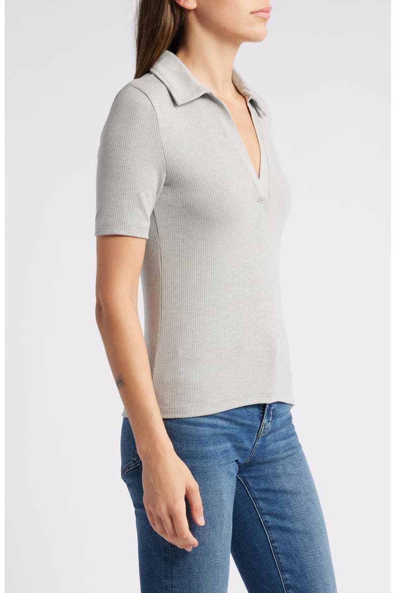 Drapey Rib Polo Top, Alternate, color, HTHR STEEL MORNING