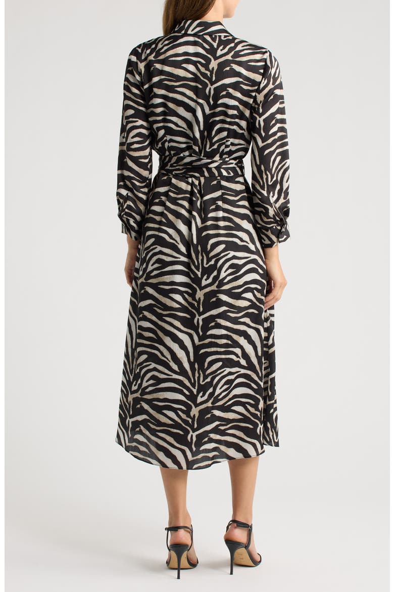 Zebra Print Long Sleeve Midi Shirtdress, Alternate, color, BLACK MULTI