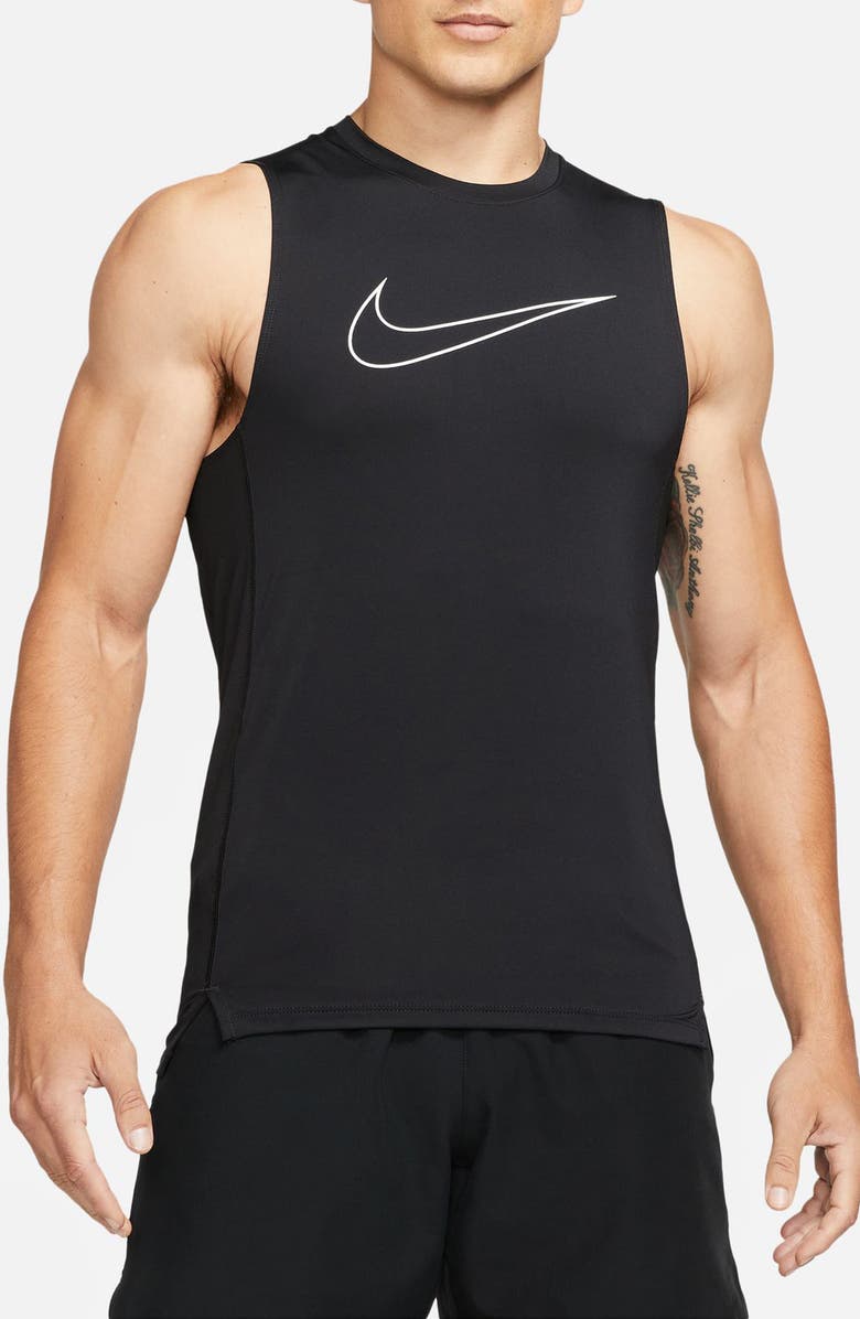 Nike Pro Dri-FIT Slim Fit Sleeveless Top, Main, color, Black/White