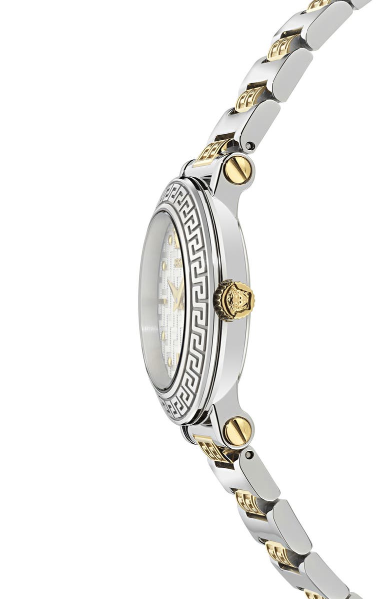 Versace Greca Sphere Petite Bracelet Watch, 30mm, Alternate, color, White/ Two Tone