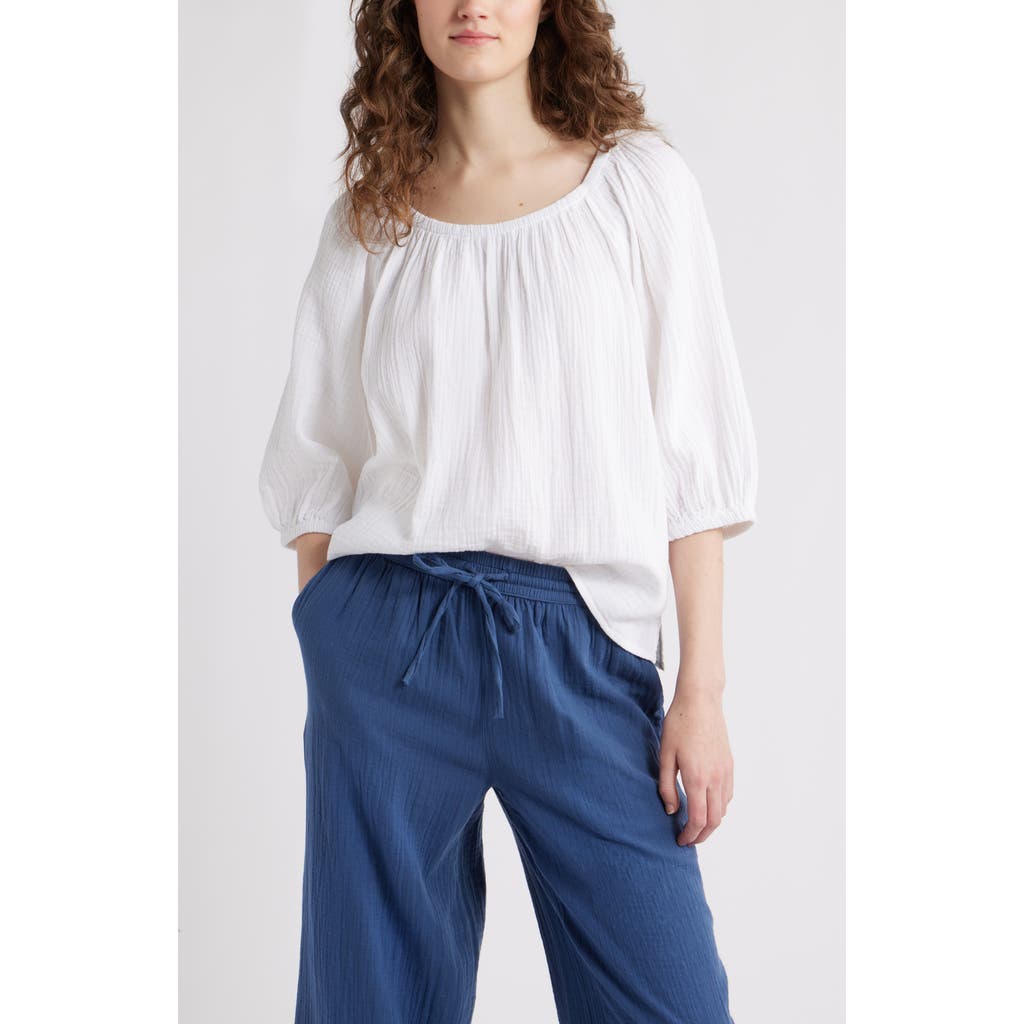 Caslon ® Gathered Elbow Sleeve Gauze Top In White
